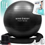 Yoga Ball Chair - Exercise Ball & Stability Ring. For Pregnancy, Balance, Pilates or Birthing Therapy. Use at Office, Gym or Home. Anti-Burst and Anti-Slip Premium Grade (55cm, Black)