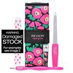 Revlon x Barbie Manicure Essentials Kit, 4 Piece Stainless Steel Beauty Set Includes Nail Buffer, Emeryl File, Cuticle Pusher, Nail Clipper & Travel Case ( color may vary)