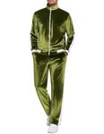 COOFANDY Mens Tracksuit 2 Piece Set Velour Velvet Sweatsuit Jogging Suits Full Zip Jacket Pants Outfits, Army Green, X-Large