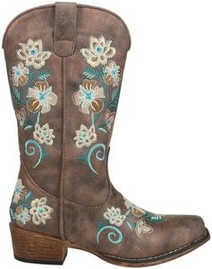 Roper Women’s Riley Floral Western Boot – 12-1/4” Shaft – Vintage Cowgirl Boots, Snip Toe Cowboy Boots for Women, Flexible Outsole & Padded Insole, Brown, 7.5