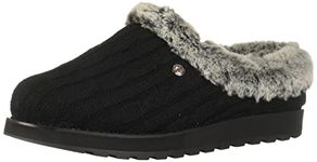 Skechers Women's Keepsakes - Ice Angel slipper, Black Cable Knit Sweater Faux Fur Trim, 5.5 UK