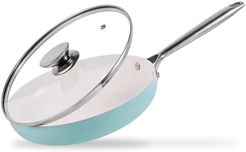 JEETEE Nonstick Frying Pan with Lid, 8" (20cm) Ceramic Egg Omelette Pan W/Stainless Steel Handle, Non Toxic Skillet, PFAS-Free, Oven Safe, Compatible W/All Stovetop, Turquoise