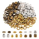 NBEADS 150 Pcs 15 Styles Alloy Hair Beads, Tibetan Style Beard Beads Big African Hair Beads Dreadlock Beads for DIY Hair Braiding Jewelry Making, Silver/Golden/Bronze