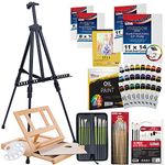 US Art SupplyÃ‚® 70-Piece Deluxe Oil Painting Set with, Aluminum Floor Easel, Wood Drawer Table Easel, 24-Tubes Oil Colors, 9"x12" Oil Painting Paper Pad, 2-each 8"x10" Stretched Canvases, 2-each 11"x14" Stretched Canvases, 37