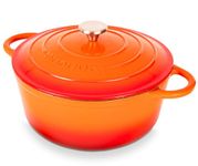 Cast Iron Dutch Oven with Lid – Non-Stick Ovenproof, Enamelled Casserole Pot –Oven Safe up to 500° F Sturdy Dutch Oven Cookware – Orange, 6.4-Quart, 28cm – by Nuovva