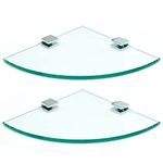 ALTOGLASS Tempered Glass Shower Corner Shelfs - 2-Pack - 8" Radius - 8mm Tempered Glass - Chrome Clamps