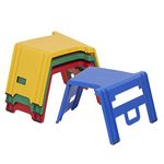 ECR4Kids Linking Stools, Kids Classroom Stackable School Seat, Portable Small Activity Floor stool with Handles, Children's Lap-Desk, Indoor and Outdoor Flexible Seating, 4-Piece - Assorted