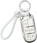 COGEEK for Jeep Key Fob Cover, Key Fob Case for Jeep Grand Cherokee Renegade Chrysler 200 300 Dodge RAM Durango Challenger Journey Dart Glitter Smart Key Shell with Bling Lanyard