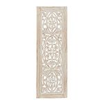 Deco 79 Mango Wood Floral Handmade Home Wall Decor Intricately Carved Arabesque Wall Sculpture, Wall Art 12" x 1" x 36", Cream