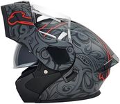 Modular Motorcycle Full Face Helmet,Flip Up Dual Visor Sun Shield DOT Approved Motorbike Helmet for Dirt Bike ATV Street Bike Scooter Moped Cruiser Street Cruiser（Grey Skull,Medium）