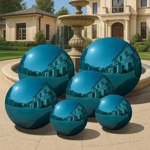 VEBESYET Peacock Blue 6PCS Big Shinny Balls Inflatable Mirror Ball Set Reusable Large Event Decoration Balloon PVC Disco Bubble Balloon with Electric Pump For Party, Wedding, Decor