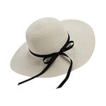 Chapter Seven Women's Sun Hat Floppy Foldable Bowknot Large Wide Brim Straw Hat Summer Beach Cap UV Protection UPF50 (Off-White)