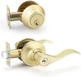 EHOMEWARE Door Handleset with Single Cylinder Deadbolt 2 Pack, Entry Lever Door Handle and Deadbolt Lock and Key Combo Pack - Wave Style Locking Lever Set for Left or Right-Handed Doors