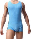 YUFEIDA Men's Sports Leotard Slim Fit Bodysuit One Piece Active Shirt Breathable Wrestling Singlet Bodywear SkyBlue