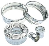 KitchenCraft Fluted Round Pastry Cutters with Storage Tin for thinKitchen:, Metal, Set of 11, Silver