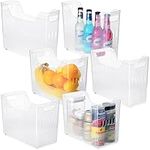 6 Pcs Clear Plastic Pantry Organizer Bins 3 Size Tall Narrow Storage Bin with Wheel Freezer Organization Rolling Bins Storage with Wheel Storage Containers for Kitchen Freezer Pantry Office Organizing