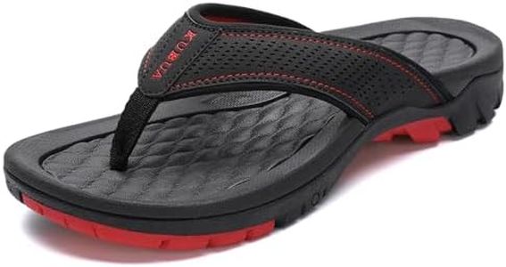 KUBUA Mens Flip Flops Water Sandals Outdoor Beach Shoes Athletic Thong Sandal Slippers Black Red Size 7