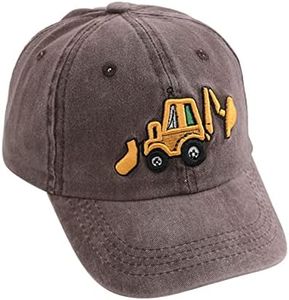 Cute Embroidery Excavator Kids Baseball Cap Adjustable Cotton Washed Vintage Cowboy Hat for Boys Girls Age 2-8, Coffee, 2-8