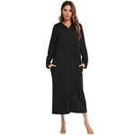 Verve Jelly Nightgown Women Warm Long Sleeve Nightshirt Full Length Nightdress with Pocket Black