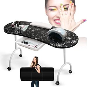 Manicure Nail Table for Nail Tech-Portable nails table station,Manicure table with Large Drawer/Client Wrist Pad,4 Lockable Wheels,Carry Bag,Suitable for Home Spa Beauty Salon