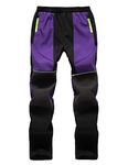 Echinodon Girls Softshell Trousers Fleece Lined Kids Hiking Trousers Winter Outdoor Snow Warm Pants Purple M