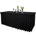 1 Pack Thick Black Spandex Fitted Table Skirt for Rectangle Tables 8Ft|96Inch Stretch Table Cloth with Skirt|Washable 、Wrinkle Resistant、Easy to Install for Trade Show,Banquet,Restaurant,Party,Events