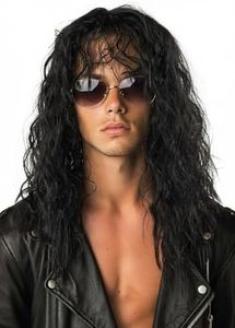 UQJE Men’s 80s Wig Black Long Curly Wig Rocker Costume Wig