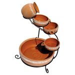 Koolscapes Solar-Powered 5-Tier Cascading Fountain, Terracotta Clay Pots, Self-Contained Water Feature, Low-Maintenance Outdoor Fountain for Deck Porch Balcony Garden Yard Pool Patio