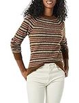 Amazon Essentials Women's Soft-Touch Crewneck Novelty Sweater, Dark Chestnut Brown Heather/Coral Pink/Beige, X-Large