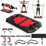 GYMAX Portable Home Gym Equipment, Foldable Push Up Board with Resistance Bands, Handles, Pilates Bar and Ankle Straps, Full Body Workout Strength Training System for Men & Women