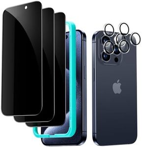 ESR for iPhone 15 Pro Privacy Screen Protector Set, Anti-spy Tempered-Glass Privacy Screen Protector, Micro-curved Edges, Case Friendly, 3-Pack with 2 Sets of Individual Camera Lens Protectors