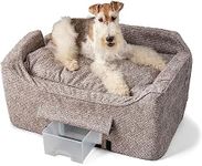 Snoozer Dog Car Seat with Storage Tray: Lookout II Dog Booster Car Seat Medium Sized Dog, Size: Large, Fabric: Merlin Linen, Pet Car Seat to Help Car Sickness for Dogs, Removable Washable Cover
