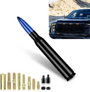 Fluher 1 PC Car Modified Bullet Antenna, 5.4" Enhance Radio Signal Antenna with Screw Washer Mounting Accessory, Waterproof Rust-Proof External Replacement Antenna, Universal for Cars (Blue & Black)