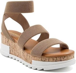 Athlefit Women's Wedge Sandals Platform Sandals Cork Elastic Strap Sandals Size 9 Khaki