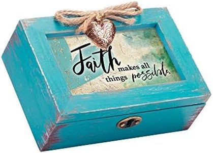 Cottage Garden Faith Makes All Things Possible Inspirational Petite Teal Distressed Locket Music Box Plays How Great Thou Art