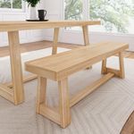 Plank+Beam 60 Inch Farmhouse Dining Bench, Solid Wood Entryway Bench, Wooden Outdoor Bench, Kitchen Dining Seat, Dining Room, Home Office, Living Room Furniture, Easy Assembly, Blonde Wirebrush