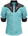 COOFANDY Men's Western Cowboy Embroidered Cotton Long Sleeve Button Down Shirt