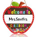 JUESMOS Welcome Sign for Classroom Door Decorations Back to School Gifts for Teacher Personalized Teacher Door Sign Welcome to Our Classroom Sign Teacher Name Sign for Classroom Bulletin Board Decor