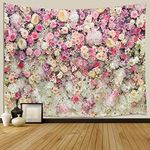 JAWO Floral Wall Tapestry for Girls, Colorful Pink Yellow Rose Flower Small Tapestry Wall Hanging for Bedroom, Romantic Spring Aesthetic Tapestry Beach Blanket College Dorm Home Decor (60" W X 40" H)