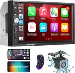 Double Din Car Stereo Radio Compatible with Apple Carplay and Android Auto, 7-Inch HD Touchscreen with Voice Control, Mirror Link, Backup Camera, Steering Wheel, Bluetooth, FM, USB/TF/AUX Port