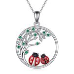 SHEAISRS Two Ladybug Necklace for Women Tree of life Necklace Sterling Silver Mother Daughter Necklace Ladybug Jewelry Birthday Gifts for Mom Daughter