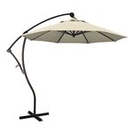 California Umbrella 9' Round Waterproof Aluminum Cantilever Umbrella, Crank Lift, 360 Rotation, Bronze Pole, Pacifica Beige