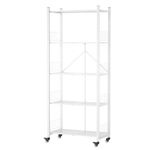 Foldable Storage Shelves Unit, 5-Tier Folding Shelf Rack Organizer Cart with Rolling Wheels for Temporary or Mobile Storage in Garage Kitchen Warehouse Patio Plants Basement (White, 5-Tier)