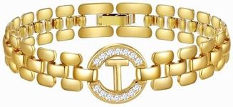 Rajputana Initial Bracelets for Women, 14K Gold-Plated Letter Bracelets from A-Z with Diamonds, Thick Chain Bracelet for Women, Trendy Jewellery Gifts, Brass