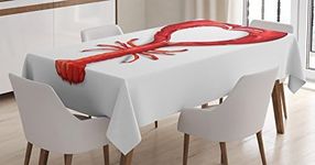 Ambesonne Sea Animals Tablecloth, Boiled Lobster Shapeds Heart Fish Dinner Seafood Love Restaurant Menurt, Dining Room Kitchen Rectangular Table Cover, 52" X 70", Red