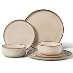 HaWare Dinner Set, 6 Piece Stoneware Dinnerware Service for 2, Reactive Glaze Dining Ware Include Plates and Bowls, Chip and Scratch Resistant, Microwave & Dishwasher Safe, Cream Khaki