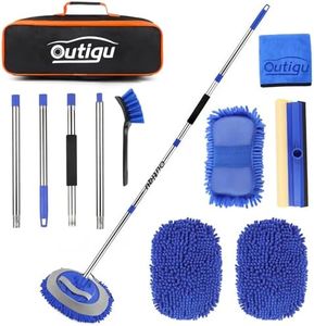 Ensemble de brosses de lavage de voiture avec manche extensible de 160 cm, serpillère en microfibre avec tête de rechange, brosse à roues, serviette et éponge (bleu)