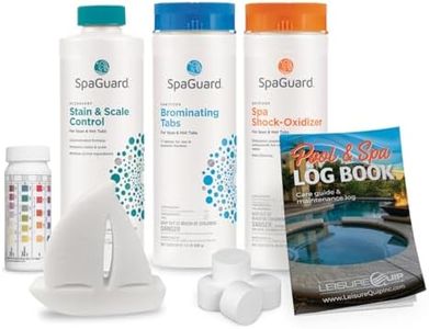 4 Month Hot Tub Chemical Kit - SpaGuard® Bromine Tablets, Spa Shock, Stain and Scale, & 5-Way Test Strips, LeisureQuip ScumBoat. and LeisureQuip Pool & Spa Care Log Book