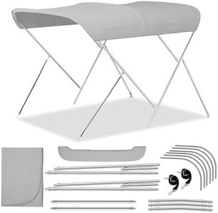 Fshihine 3 Bow Bimini Tops for Boats with Heavy Duty 304 Stainless Steel Frame & Hardware, 600D Oxford Boat Canopy Includes 2 Straps & 2 Rear Support Poles, Storage Boot 6'Lx 53" H x 85"-90" W Gray