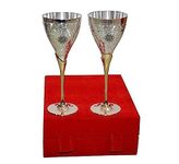 DSH Antique Silver Plated Unique Design Hand Engraved Goblet Flute Wine/Champagne Glass Best for Parties 100 Ml Each (Set of 2)